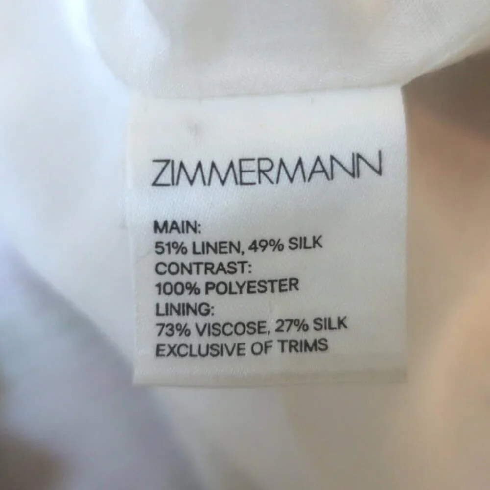 Zimmermann Billows Smocked Mini Dress White Floral Print Linen-Silk Size 1 - Picture 7 of 8